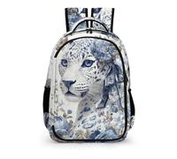 YHVHKA Blue Floral Snow Leopard Backpack - Laptop Backpack for Women, Stylish Daypack for School Work Travel