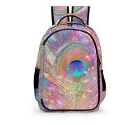 YHVHKA Iridescent Holographic Peacock Feather Backpack - Laptop Backpack for Women, Stylish Daypack for School Work Travel