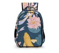 YHVHKA Japanese Koi Fishes Swimming Lotus Backpack - Laptop Backpack Unisex, Stylish Daypack for School Work Travel