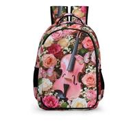 YHVHKA Pink Violin Floral Backpack - Laptop Backpack for Women, Stylish Daypack for School Work Travel
