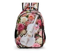 YHVHKA Violin with Roses Backpack - Laptop Backpack for Women, Stylish Daypack for School Work Travel