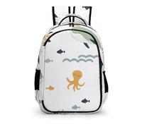 YHVHKA Whales Octopuses Sea Turtles Fishes in Boho Style Underwater World Backpack - Laptop Backpack for Women, Stylish Daypack for School Work Travel