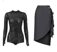 Yhwacyznm 2 Piece Latin Dance Outfit for Ladies Long Sleeve Bodysuit Asymmetrical Skirt