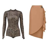 Yhwacyznm 2 Piece Latin Dance Outfit for Ladies Long Sleeve Bodysuit Asymmetrical Skirt