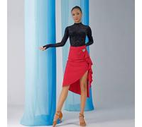 Yhwacyznm 2 Piece Latin Dance Outfit for Ladies Long Sleeve Bodysuit Asymmetrical Skirt
