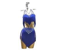 Yhwacyznm Adult Professional Latin Dance Competition Dress Dancewear for Rumba Samba Women's Fringe Cha Cha Dancing Clothes,Blue,XL