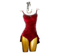 Yhwacyznm Backless Latin Dance Dresses Velvet Tango Ballroom Performance Costume with Rhinestone Dancewear for Rumba Slim Fit,A,S