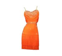 Yhwacyznm Backless Latin Dance Dresses Women's Cha Cha Professional Competition Outfit Clothing for Samba Rumba with Belt,Orange,S