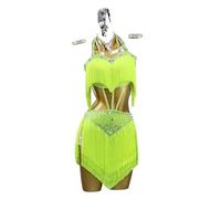 Yhwacyznm Backless Professional Latin Dance Performance Dress Tassel Ballroom Clothing for Women Tango Dancing Outfit,A,L