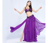 Yhwacyznm Belly Dance Performance Costume Set Goddess Style Oriental Dancing Outfit Bra Waistband with Chiffon Slit Skirt,Purple,L