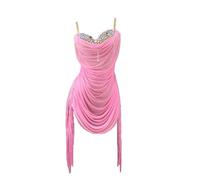 Yhwacyznm Fringe Latin Dance Dress Solid Color Cha Cha Performance Skirt Rhinestone Ballroom Competition Dancewear for Samba,A,M