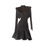 Yhwacyznm Fringe Latin Dance Dresses Women's Cha Cha Ballroom Performance Clothes Solid Color Tango Competition Skirt for Samba,Black,M