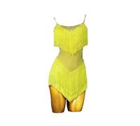 Yhwacyznm Fringe Latin Dance Performance Dresses for Women Backless Tango Dance Dresses Salsa Dancewear Soft Breathable,Yellow,XL