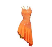 Yhwacyznm Latin Dance Competition Dresses Women's Professional Cha Cha Dancing Outfit Costume for Samba Tango Shiny Dancewear,Orange,L