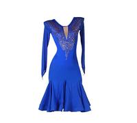Yhwacyznm Latin Dance Dresses for Women Mesh Splice Tango Performance Clothing Long Sleeve Salsa Ballroom Competition Dancewear,Blue,XXL