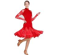 Yhwacyznm Latin Dance Dresses Lace Salsa Performance Skirt Velvet Modern National Standard Competition Dancing Outfit for Samba,C,XL