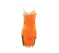 Yhwacyznm Layered Tassels Latin Competition Dresses Dance Outfit for Samba Women's Tango Ballroom Costume Elastic Breathable,Orange,S