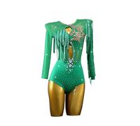Yhwacyznm Long Sleeve Latin Dance Costumes Women's Cha Cha Competition Clothing Professional Dancewear for Rumba Samba,Green,M