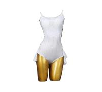 Yhwacyznm Suspenders Latin Dance Dress Clothes for Samba Freshman Cha Cha Dancing Performance Outfit Strass Salsa Dancewear,White,S