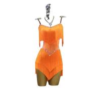 Yhwacyznm Suspenders Latin Dance Performance Dresses Backless Cha Cha Dancing Costume Women's Tango Costume Soft Breathable,Orange,M