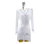 Yhwacyznm V Neck Latin Competition Costumes for Ladies Ballroom Dance Dresses Salsa Cha Cha Dancewear with Layered Tassels,A,M
