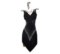 Yhwacyznm V Neck Latin Dance Dresses Shiny Clothing for Rumba Samba Women's Fringe Cha Cha Dancing Competitionoutfit,A,XL