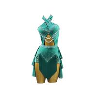Yhwacyznm Women's Halter Neck Latin Tango Dance Dresses Cha Cha Dancewear Professional Competition Outfit for Rumba Samba,Green,S