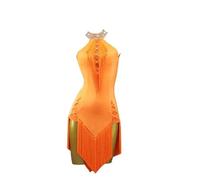 Yhwacyznm Women's Hollow Latin Dance Costume Salsa Competition Dresses Sleeveless Tango Cha Cha Dancewear Clothing for Rumba,Orange,M