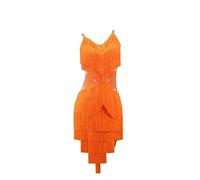 Yhwacyznm Women's Latin Competition Dresses Professional Salsa Dancewear Clothing for Rumba Tassel Cha Cha Dancing Outfit,Orange,S