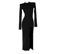 Yhwacyznm Women's Latin Dance Dresses Solid Color Cha Cha Practice Clothing Long Sleeve Tango Ballroom Training Skirt for Samba,Black,M