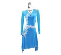 Yhwacyznm Women's Long Sleeve Latin Professional Performance Outfit Salsa Competition Dancewear Tango Ballroom Clothing,Blue,XL