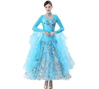 Yhwacyznm Women's National Standard Modern Dancewear Embroidered Waltz Performance Competition Costume Ballroom Dance Dresses,B,M