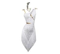 Yhwacyznm Women's Professional Latin Competition Dress Shiny Dancewear for Samba Ballroom Salsa Dancing Outfit,White,S