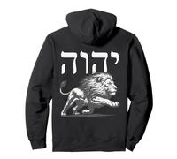 YHWH Hebrew Name with Lion of Judah Bold Faith Back Print Pullover Hoodie