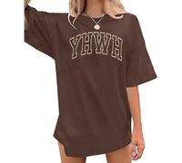 YHWH Tshirt Women Oversized Christian Shirts Jesus Religious Gift Tops Inspirational Short Sleeve Tee, Brown, XL
