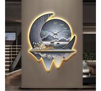 YHWKGZ 3D Art Wall Decor Clock, Creative Clock Wall Lamp, Silent Decoration Wall Clocks with LED Light, Landscape Wall Hanging Painting Sculptures for Entrance Office(Blue,41x50cm/16.1x19.6in)
