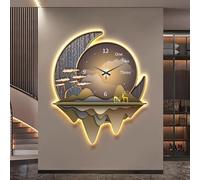 YHWKGZ 3D Art Wall Decor Clock, Creative Clock Wall Lamp, Silent Decoration Wall Clocks with LED Light, Landscape Wall Hanging Painting Sculptures for Entrance Office(Brown 1,75x90cm/29.5x35.4in)