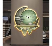 YHWKGZ 3D Art Wall Decor Clock, Creative Clock Wall Lamp, Silent Decoration Wall Clocks with LED Light, Landscape Wall Hanging Painting Sculptures for Entrance Office(Green,66x80cm/25.9x31.4in)