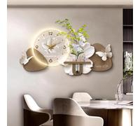 YHWKGZ 3D Wall Art Decor Clock, Sandstone Decorative Wall Clock with LED Light, Large Creative Wall Hanging Clocks, Silent Wall Sculpture Painting Mural, for Entrance(Brown,80x40cm/31.4x15.7in)