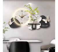 YHWKGZ 3D Wall Art Decor Clock, Sandstone Decorative Wall Clock with LED Light, Large Creative Wall Hanging Clocks, Silent Wall Sculpture Painting Mural, for Entrance(Black A,120x60cm/47.2x23.6in)