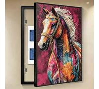 YHWKGZ Breaker Box Cover Decorative, Crystal-Finish Wall Mounted Electrical Panel Cover Decorative Fuse Box Covers Aluminum Alloy Frame for Living Room Home Office(Black-B-R,31.4x23.6in)