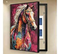 YHWKGZ Breaker Box Cover Decorative, Crystal-Finish Wall Mounted Electrical Panel Cover Decorative Fuse Box Covers Aluminum Alloy Frame for Living Room Home Office(Black-B-L,39.3x27.5in)