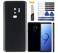 YHX-OU 6.2 Inch Battery Cover for Samsung Galaxy S9 Plus G965F Back Glass Replacement Battery Cover for Galaxy S9 Plus + Installation Tool + B7000 Glue (Black)
