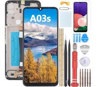YHX-OU 6.5 Inch Black + Frame Display for Samsung Galaxy A03s SM-A037G SM-A037GZKNEUB LCD Display Touchscreen Replacement Screen Glass Assembly with Tools + 1 x Screen Protector