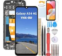 YHX-OU 6.6 Inch Black + Frame LCD Display for Samsung Galaxy A14 4G SM-A145P SM-A145R SM-A145RZSUEUB LCD Display Touch Screen Replacement Screen Glass Assembly with Tools + 1 x Screen Protector
