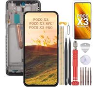 YHX-OU 6.67 Inch Display for Xiaomi Poco X3 Poco X3 NFC Poco X3 Pro Repair and Replacement LCD Display Touch Screen Digitizer with Tools +1 Piece Tempered Glass (Black + Frame)