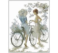 YHX926 Cross Stitch Kits for Beginners Adults,Girl Riding Bicycle,11CT Stamped 3 Strands,Easy Embroidery Cross-Stitch Needlework Home Decoration,16x20 inch