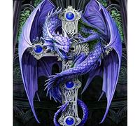YHX926 Cross Stitch Kits for Beginners Adults,Purple Dragon And Cross,11CT Stamped 3 Strands,Easy Embroidery Cross-Stitch Needlework Home Decoration,16x20 inch