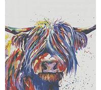 YHX926 Cross Stitch Kits for Beginners-Colorful Highland Cow Animals -11CT Stamped 3 Strands Cross Stitch Kits for Adults-Embroidery Starter Kits for Children- Large 15.74 x 15.74 Inch