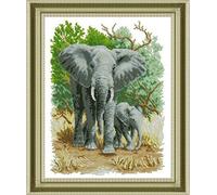 YHX926 Cross Stitch Kits for Beginners,Forest Animal Elephant,11CT Stamped 3 Strands Cross Stitch Kits for Adults,Embroidery Starter Kits for Children,16x20 inch